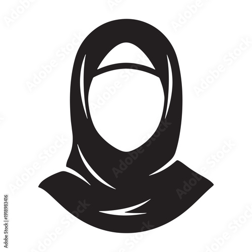 Black vector silhouette of a woman wearing a hijab, isolated on transparent background, png