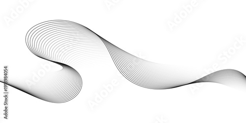 Abstract wavy lines pattern flowing smooth curve halftone gradient. Dynamic wave line pattern isolated on transparent background. Editable stroke vector background
