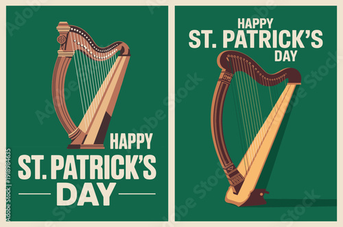 Wallpaper Mural Happy St. Patricks Day Cards with Celtic Harp Design Torontodigital.ca