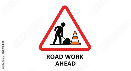 Road Work Ahead Sign Warning.