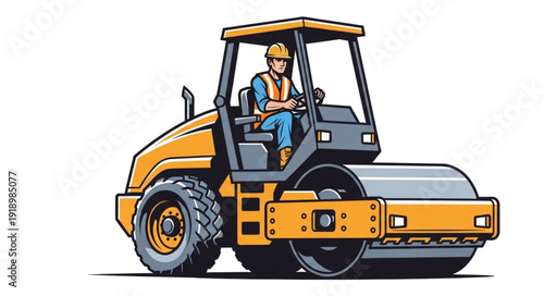 Road Roller Operator Working Heavy Machinery.