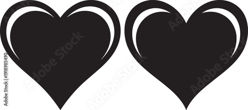 Black Heart Icons with White Outline - Love Symbol and Valentine's Day Graphic