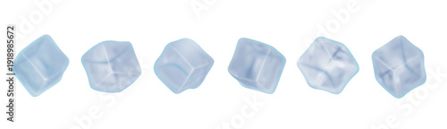 Transparent ice cube with frosty surface and crystal-clear edges, perfect for cold drinks, cocktails, and refreshing beverages in glass containers.