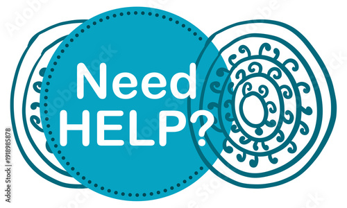 Need Help Turquoise Badge Abstract Element Circular Horizontal Text 