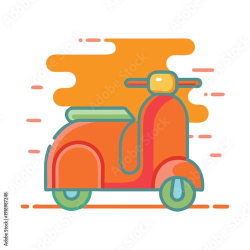 A vibrant and stylish illustration of a red scooter with a yellow helmet.

