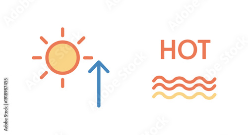 Illustration of sun and heat waves indicating hot weather conditions