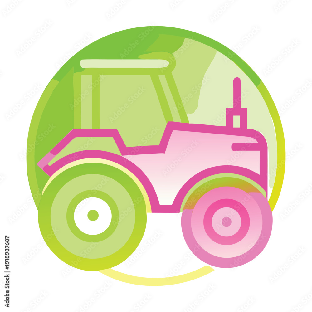 Obraz premium A vibrant and stylized illustration of a tractor in a circular frame