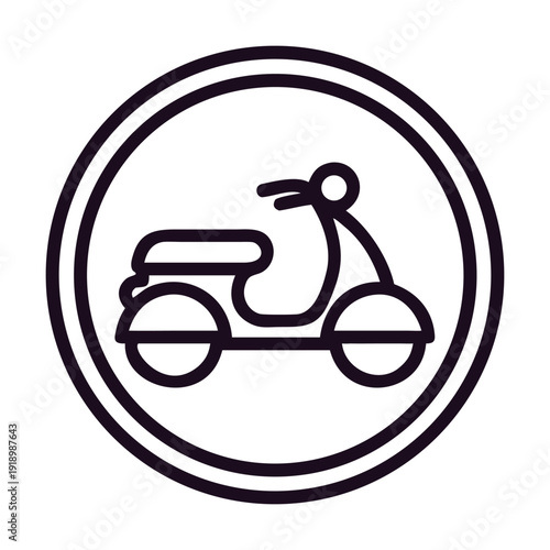 A simple line drawing of a scooter inside a circle

