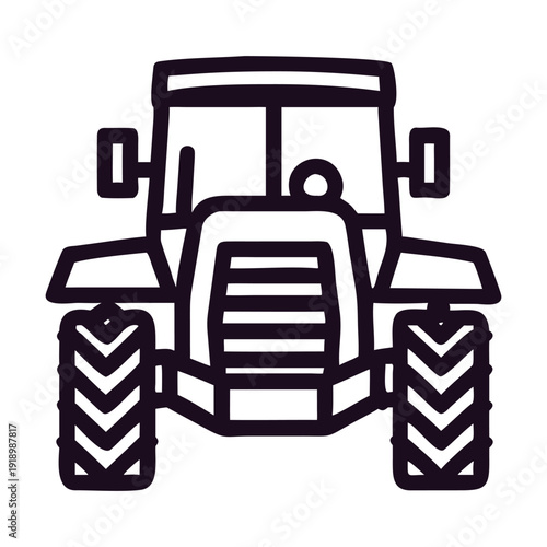 A detailed illustration of a tractor with prominent front wheels and a visible driver.

