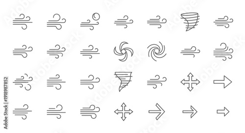 Vector icons of weather phenomena and directional arrows in a grid layout, imagefx_19ex33_via_RJ_ImageFX_Auto.eps style