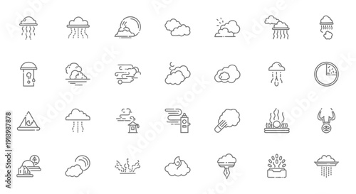 Collection of simple line icons representing various weather phenomena and natural disasters via imagefx_ij8lig