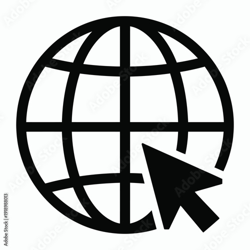 Adobe Illustclick icon featuring a cursor arrow pointing towards a website globe, representing internet navigation, digital access, online connectivity, and user interface interaction forrator Artwork