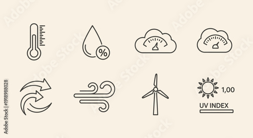 Climate Change Icons Illustrating Temperature, Humidity, and Renewable Energy via ImageFX
