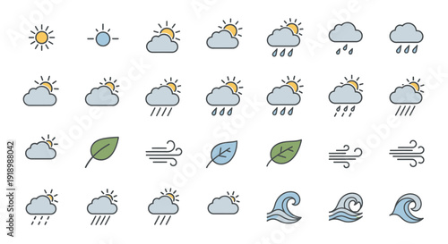 Collection of weather icons depicting various conditions via RJ ImageFX Auto