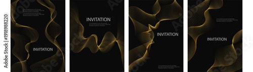Premium Golden Luxury invitation Template card,  geometric wave gold line frame typography design. Elegant background for advertising, gala card, grand opening, party invitation, layout big set