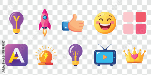 Modern Vector Icon Set Ideas, Startup, Social Media, Entertainment & Success Elements