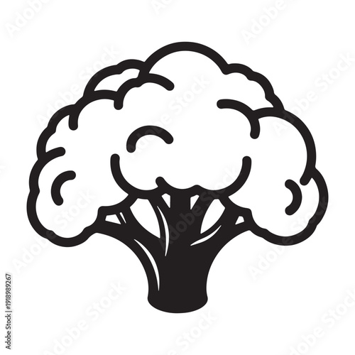 Modern black and white illustration of a broccoli floret