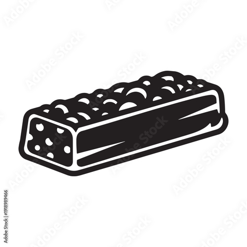 Black and white illustration of chocolate bar with nuts