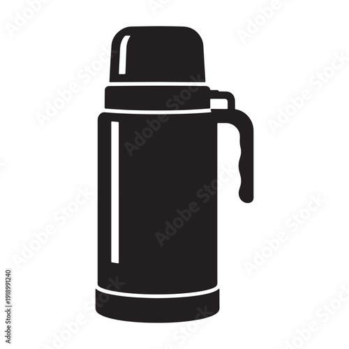 Black thermos bottle icon on white background