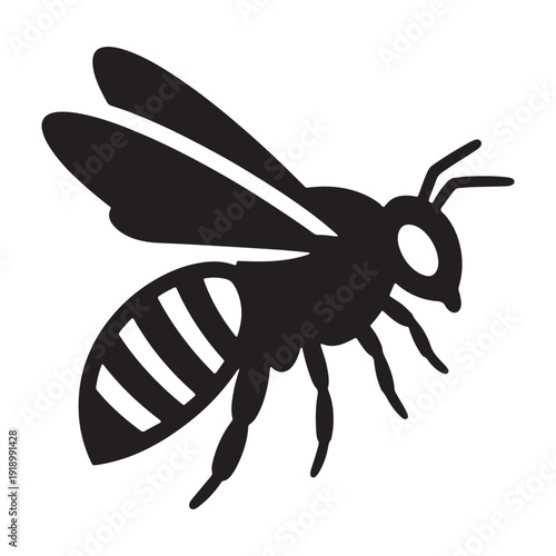 Black bee silhouette flying with striped abdomen