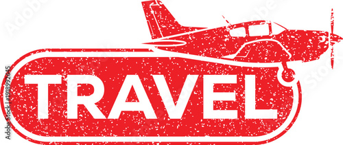 Vintage travel logo with airplane and text