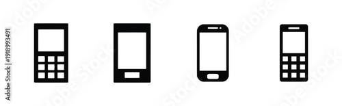 Collection of vintage and modern cell phone icons on white background