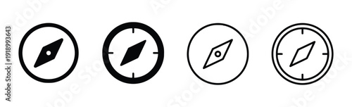 Compass icons set different styles navigation symbol outline and solid variations on white background vector