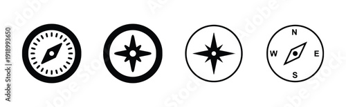 Compass icons set, wind rose symbols and navigation tools collection