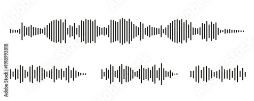 Podcast sound wave audio waveform set. Voice note, message, music frequency equalizer vector illustration. Digital voice recording signal pulse design