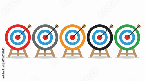 Target and Bullseye Icons Vector – Stylized Symbols of Archery Goals with Arrows for Success, Focus, Achievement, and Business or Sports Design Projects