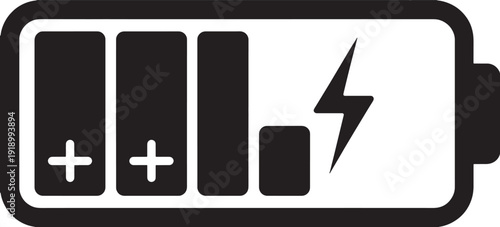 Battery low power icon, battery level indicator symbol, isolated on transparent background