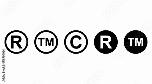 Trademark and Copyright Symbols Vector – Stylized Icons of Registered, TM, and Copyright Marks for Legal, Branding, Packaging, and Intellectual Property Design Projects