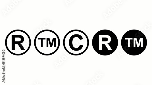 Trademark and Copyright Symbols Vector – Stylized Icons of Registered, TM, and Copyright Marks for Legal, Branding, Packaging, and Intellectual Property Design Projects