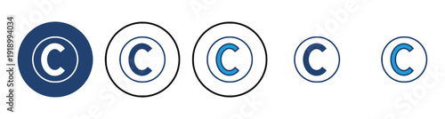 Copyright symbol icons collection in various styles and sizes
