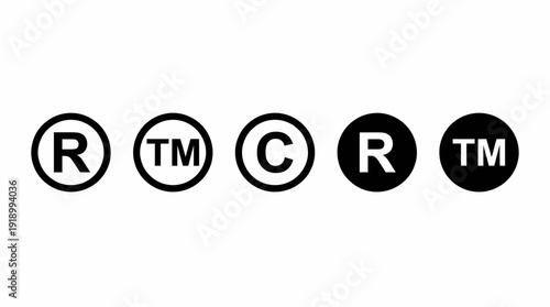 Trademark and Copyright Symbols Vector – Stylized Icons of Registered, TM, and Copyright Marks for Legal, Branding, Packaging, and Intellectual Property Design Projects