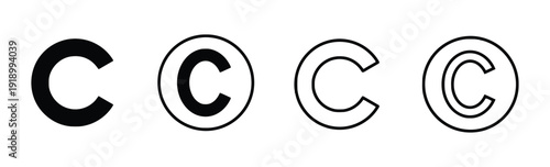 Copyright symbol icons set for intellectual property and legal protection