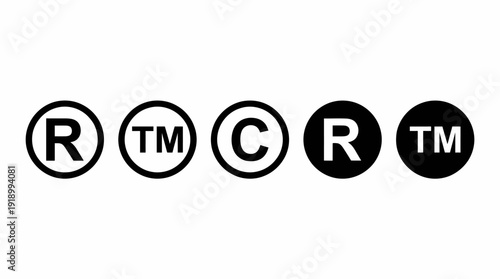 Trademark and Copyright Symbols Vector – Stylized Icons of Registered, TM, and Copyright Marks for Legal, Branding, Packaging, and Intellectual Property Design Projects
