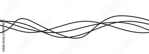 Abstract continuous squiggle lines design.Wavy cable flowing squiggles. Decorative borders, flowing curves, vector illustration