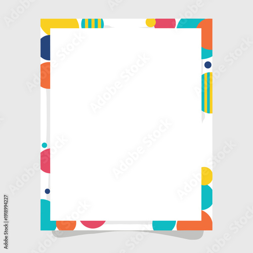 A vibrant, playful, and modern geometric border design on a white rectangular frame, perfect for invitations or certificates.