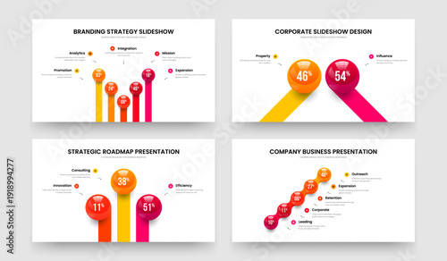 Professional Innovation Five Two Three Option Diagram Frame Design Vector Illustration Set. Minimalist Briefing 5 2 3 Element Graph Slide Template Collection.