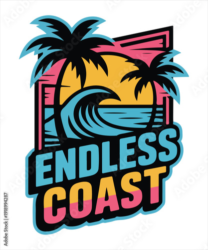 Wallpaper Mural Endless Coast Retro Beach Sunset Typography Design Torontodigital.ca