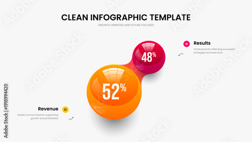 Simple Growth Two Step Chart Slide Template. Clean Planning 2 Option Graph Slideshow Design. Advertising Performance Frame Layout Vector Illustration.