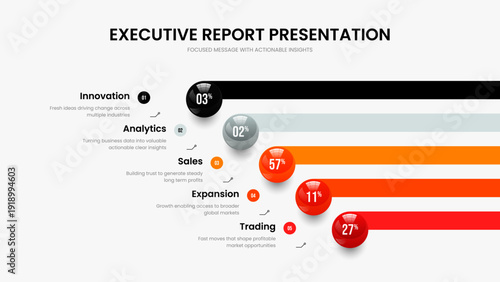 Professional Campaign Five Element Graph Presentation Design. Creative Planning Slide Layout Vector Illustration. Company Portfolio 5 Step Infographic Frame Template.