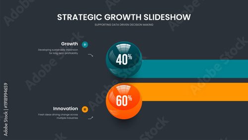 Sales Portfolio Frame Layout Vector Illustration. Corporate Solution Two Step Infographic Presentation Template. Consulting Launch 2 Element Diagram Slideshow Design.