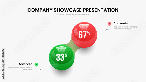 Sales Performance Two Element Graph Slideshow Layout. Corporate Showcase Presentation Design Vector Illustration. Enterprise Briefing 2 Step Infographic Frame Template.