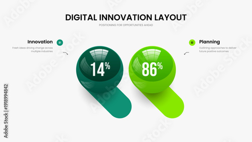 Simple Introduction Two Step Infographic Presentation Template. Product Performance 2 Option Chart Slideshow Layout. Advertising Campaign Frame Design Vector Illustration.