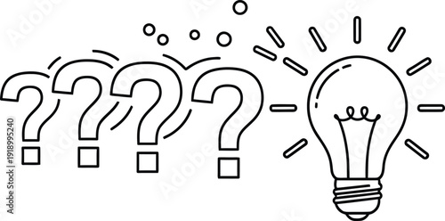 Light bulb with question marks for creative thinking idea generation and problem solving vector