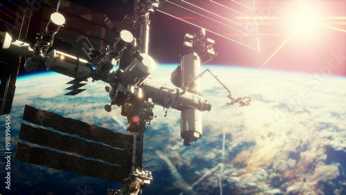 Obraz na plátně International Space Station in outer space over the planet Earth orbit