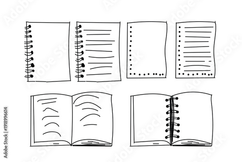 Illustrations of various notebook and journal formats