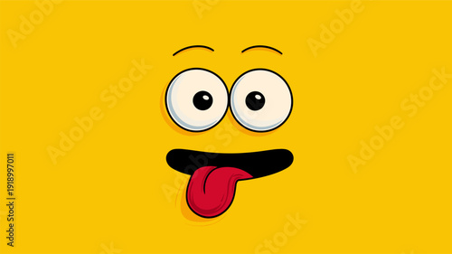 Funny cartoon character face with tongue sticking out. Cartoon character face showing a playful expression with wide eyes and tongue sticking out